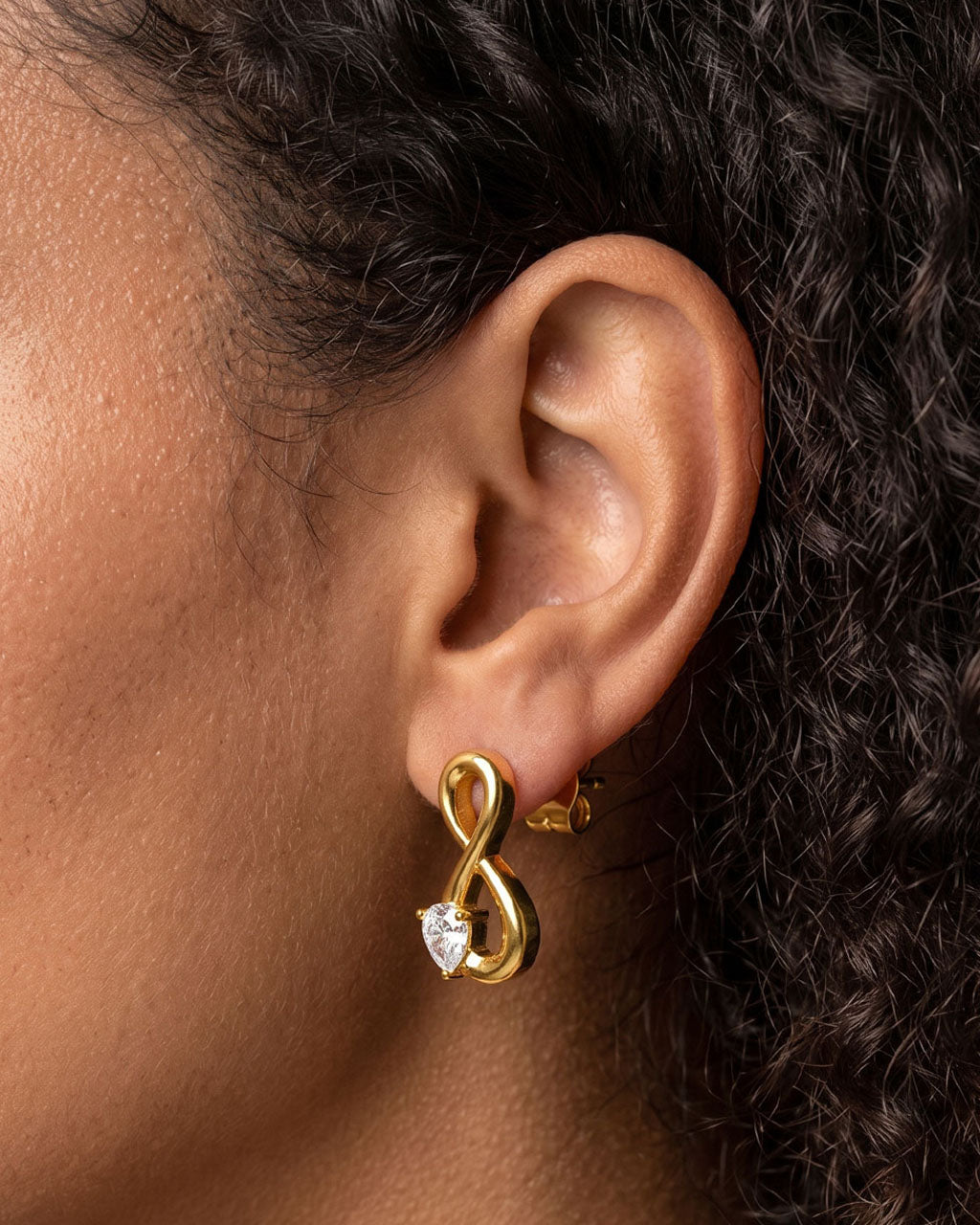 Off Center Solitaire Infinity Waterproof Gold Earrings
