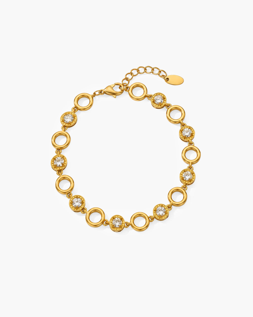 Open Circle Bezel Tennis Waterproof Gold Bracelet
