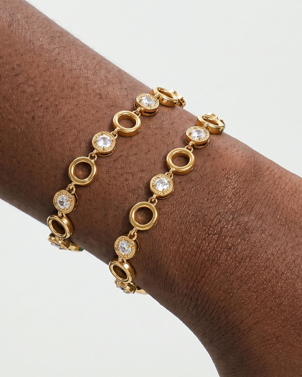Open Circle Bezel Tennis Waterproof Gold Bracelet