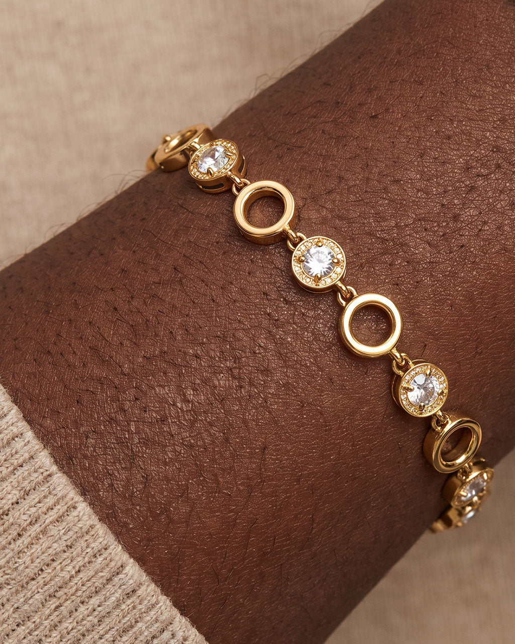 Open Circle Bezel Tennis Waterproof Gold Bracelet