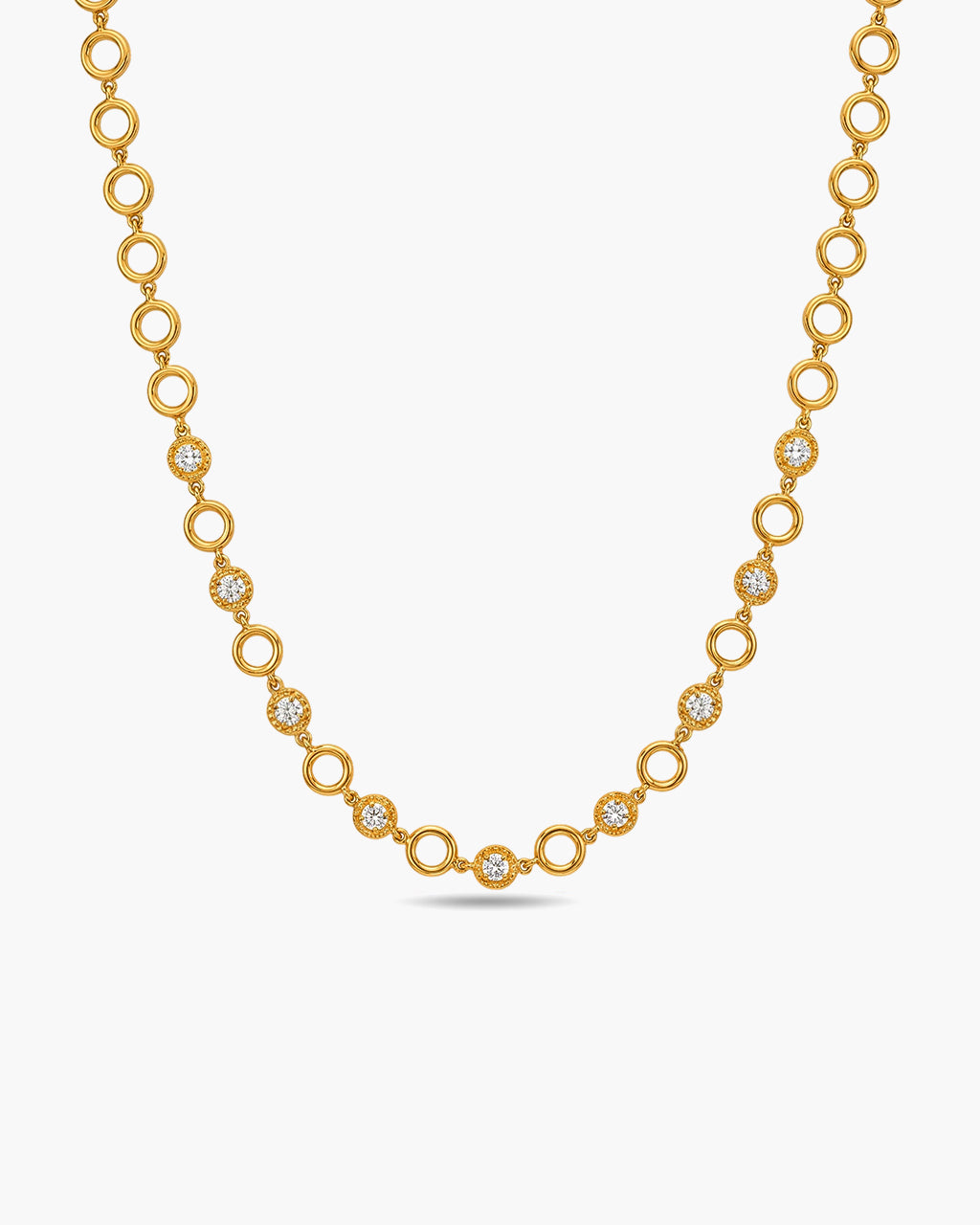 Open Circle Bezel Tennis Waterproof Gold Necklace