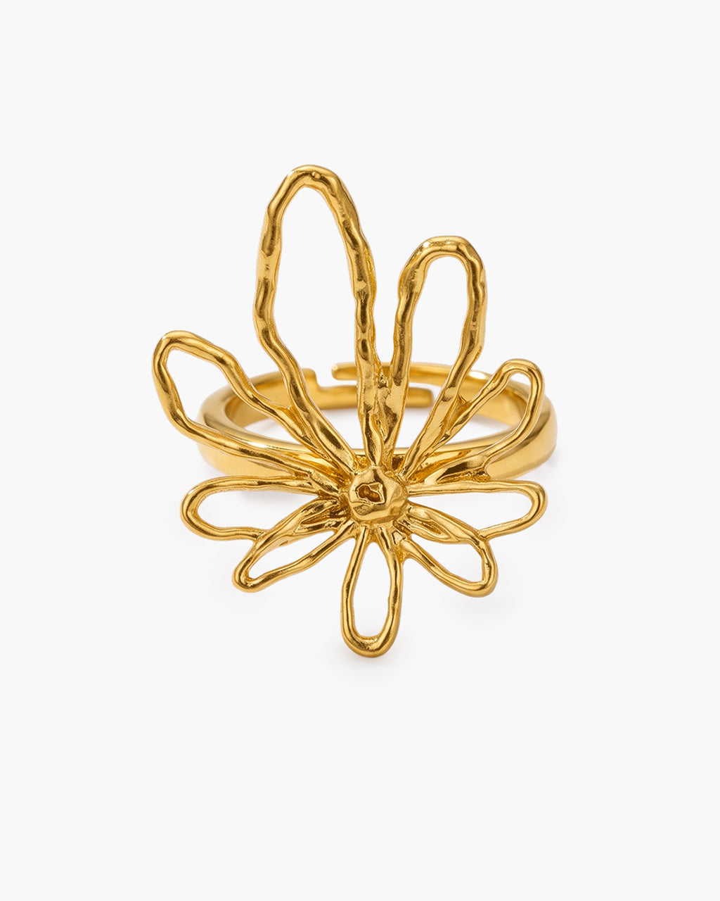 Open Flower Statement Adjustable Waterproof Gold Ring