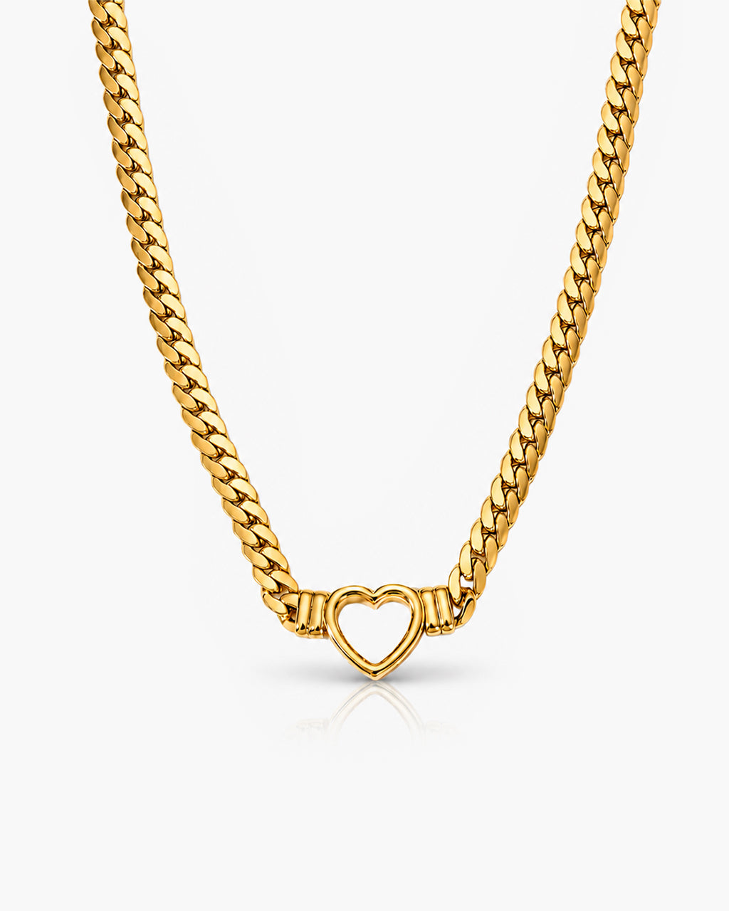 Open Heart Waterproof Curb Chain Gold Choker Necklace