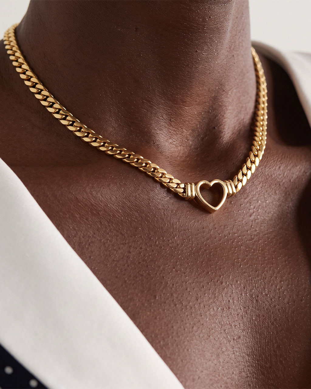 Open Heart Waterproof Curb Chain Gold Choker Necklace