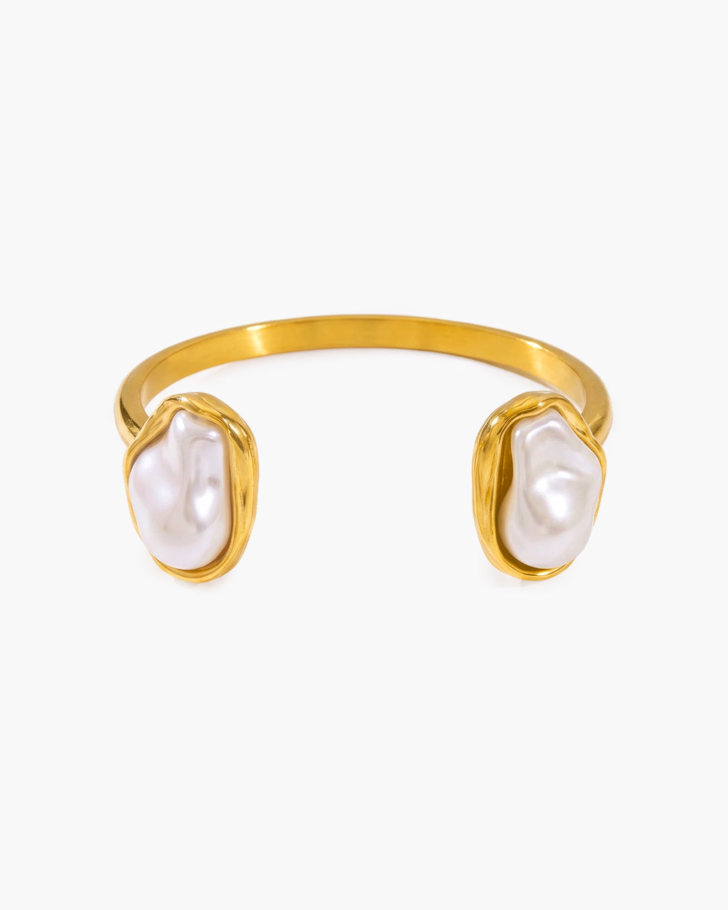 Organic Baroque Pearl Open Cuff Waterproof Gold Bangle