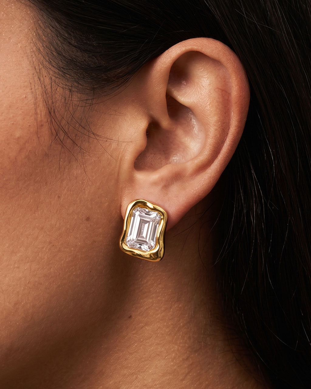 Organic Chunky Stone Waterproof Gold Stud Earrings