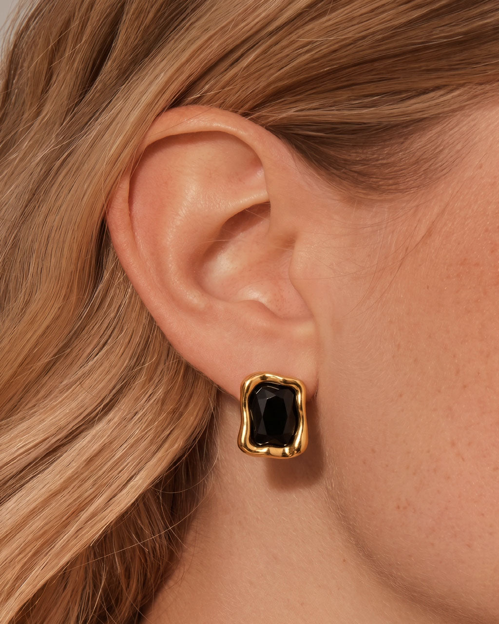 Organic Chunky Stone Waterproof Gold Stud Earrings