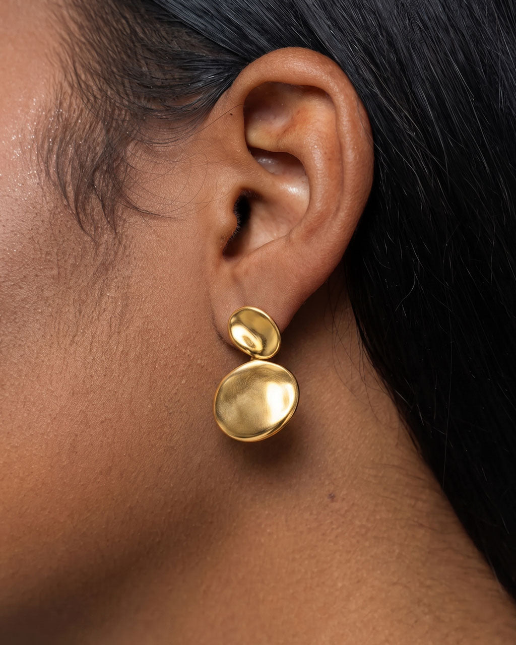 Organic Double Pebble Stud Waterproof Gold Earrings