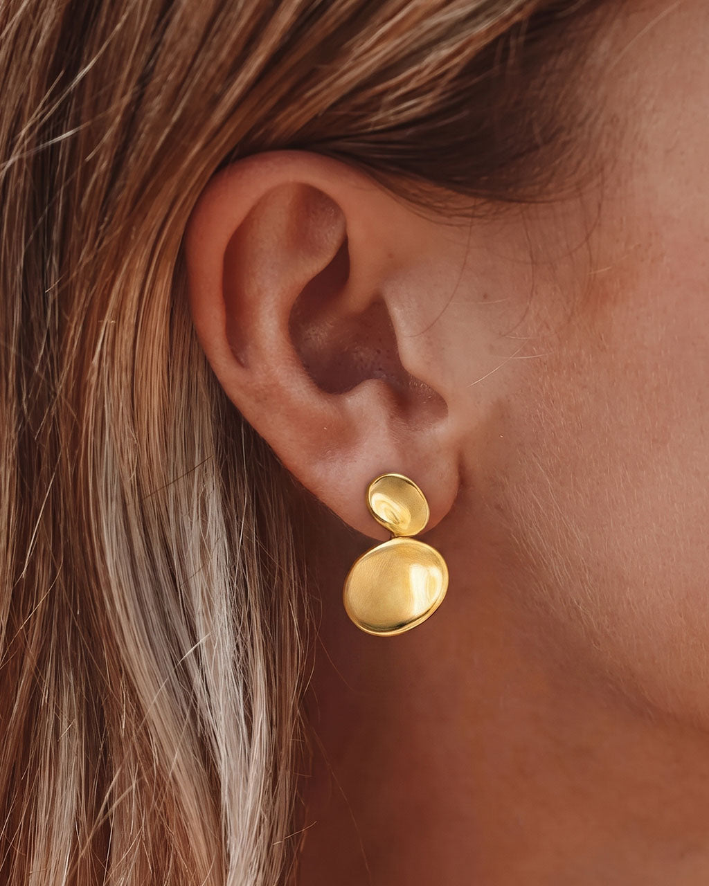 Organic Double Pebble Stud Waterproof Gold Earrings