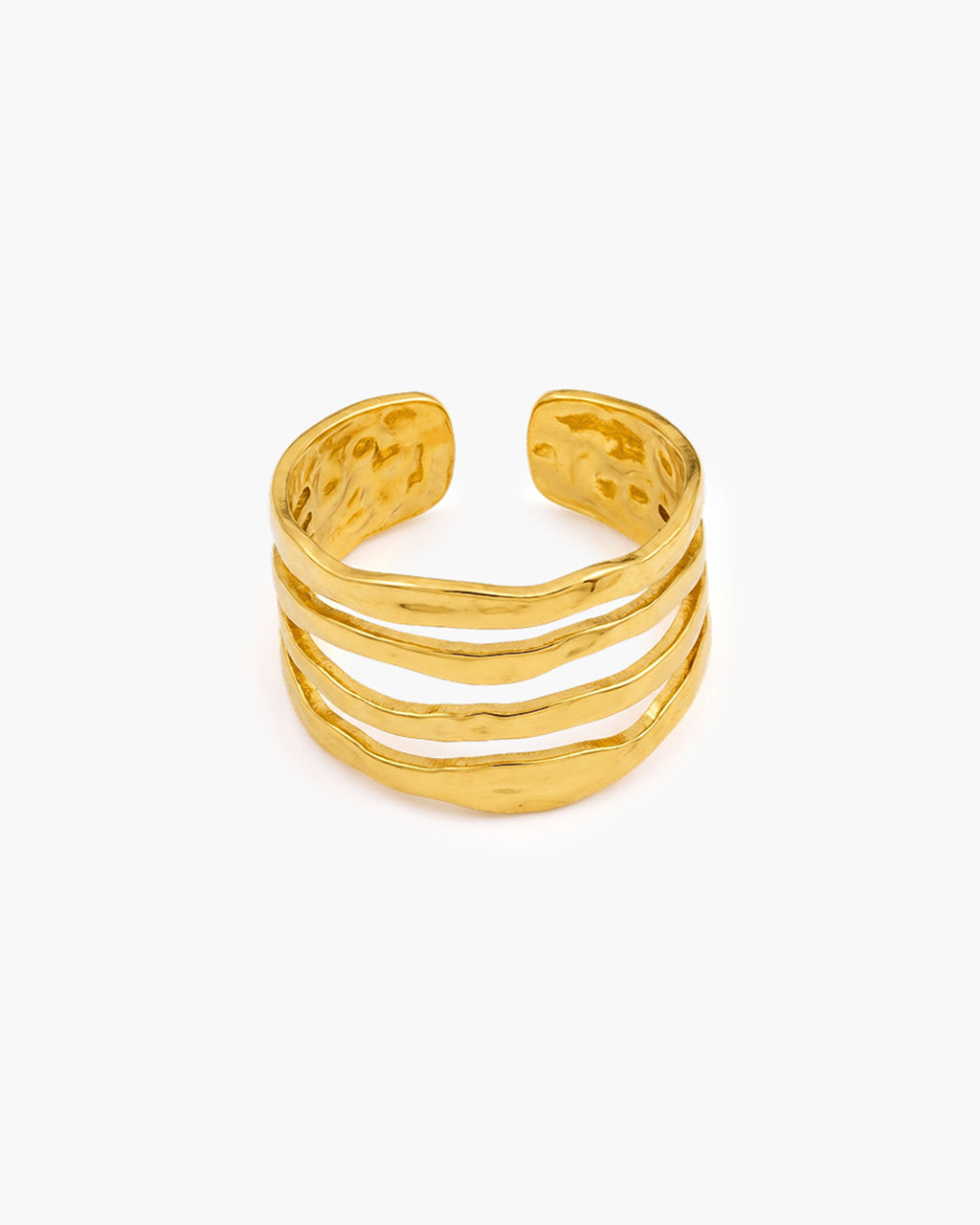 Organic Four Row Open Wavy Band Waterproof Gold Ring