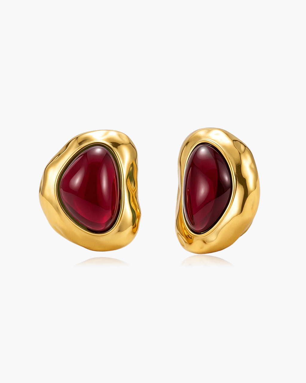 Organic Framed Enamel Stud Waterproof Gold Earrings