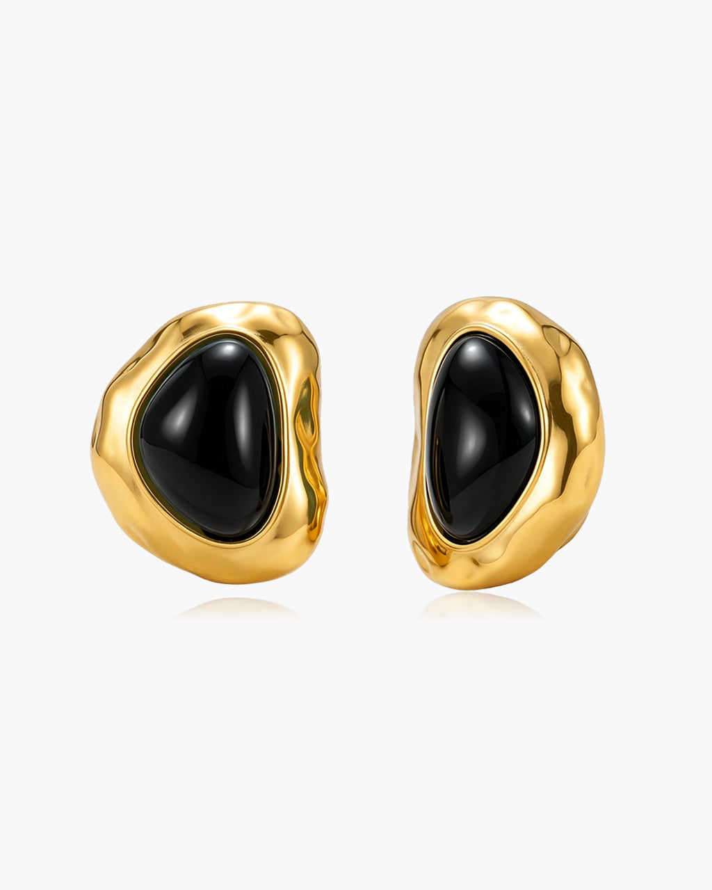Organic Framed Enamel Stud Waterproof Gold Earrings