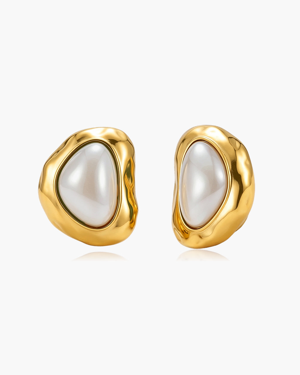Organic Framed Enamel Stud Waterproof Gold Earrings