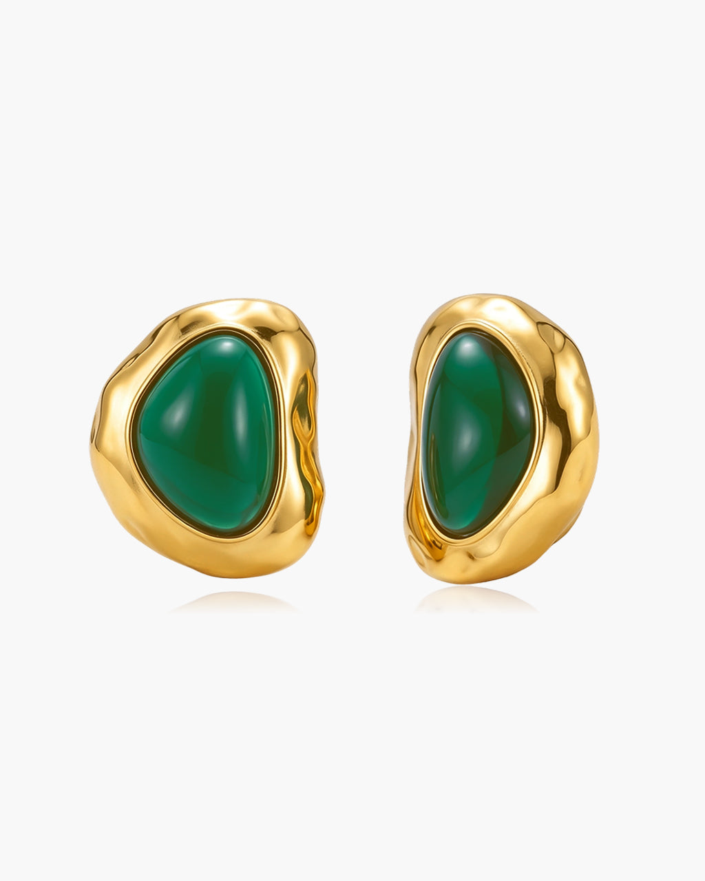 Organic Framed Enamel Stud Waterproof Gold Earrings