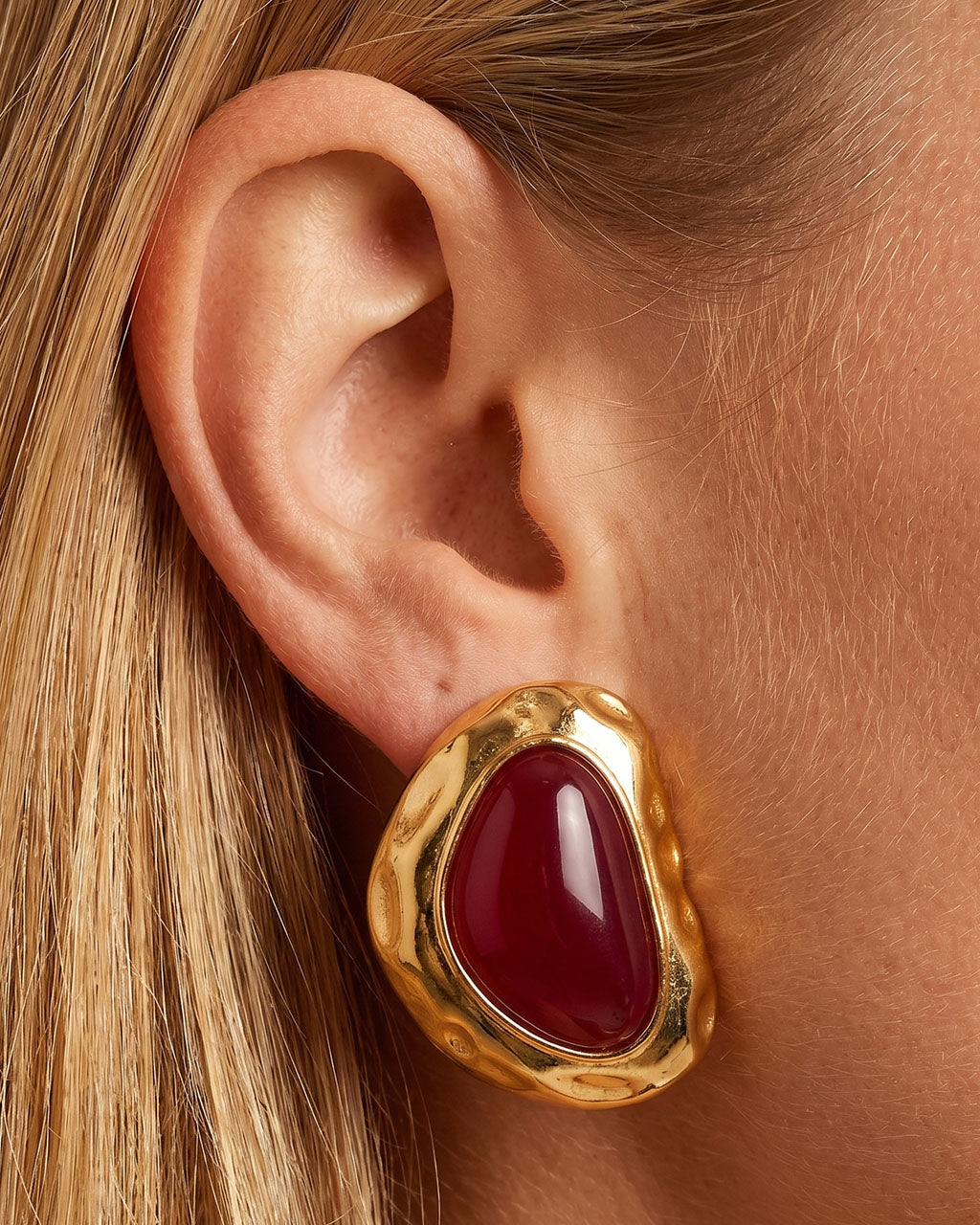 Organic Framed Enamel Stud Waterproof Gold Earrings