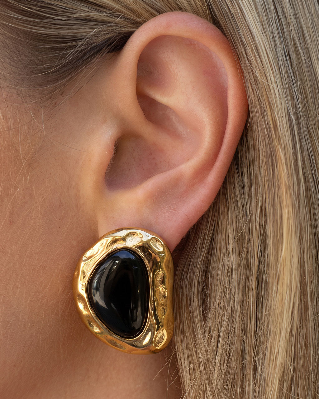 Organic Framed Enamel Stud Waterproof Gold Earrings