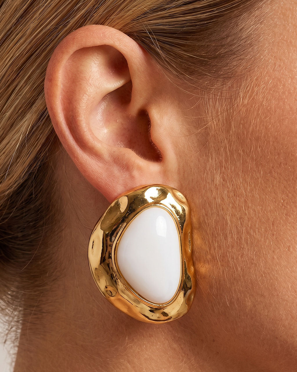 Organic Framed Enamel Stud Waterproof Gold Earrings