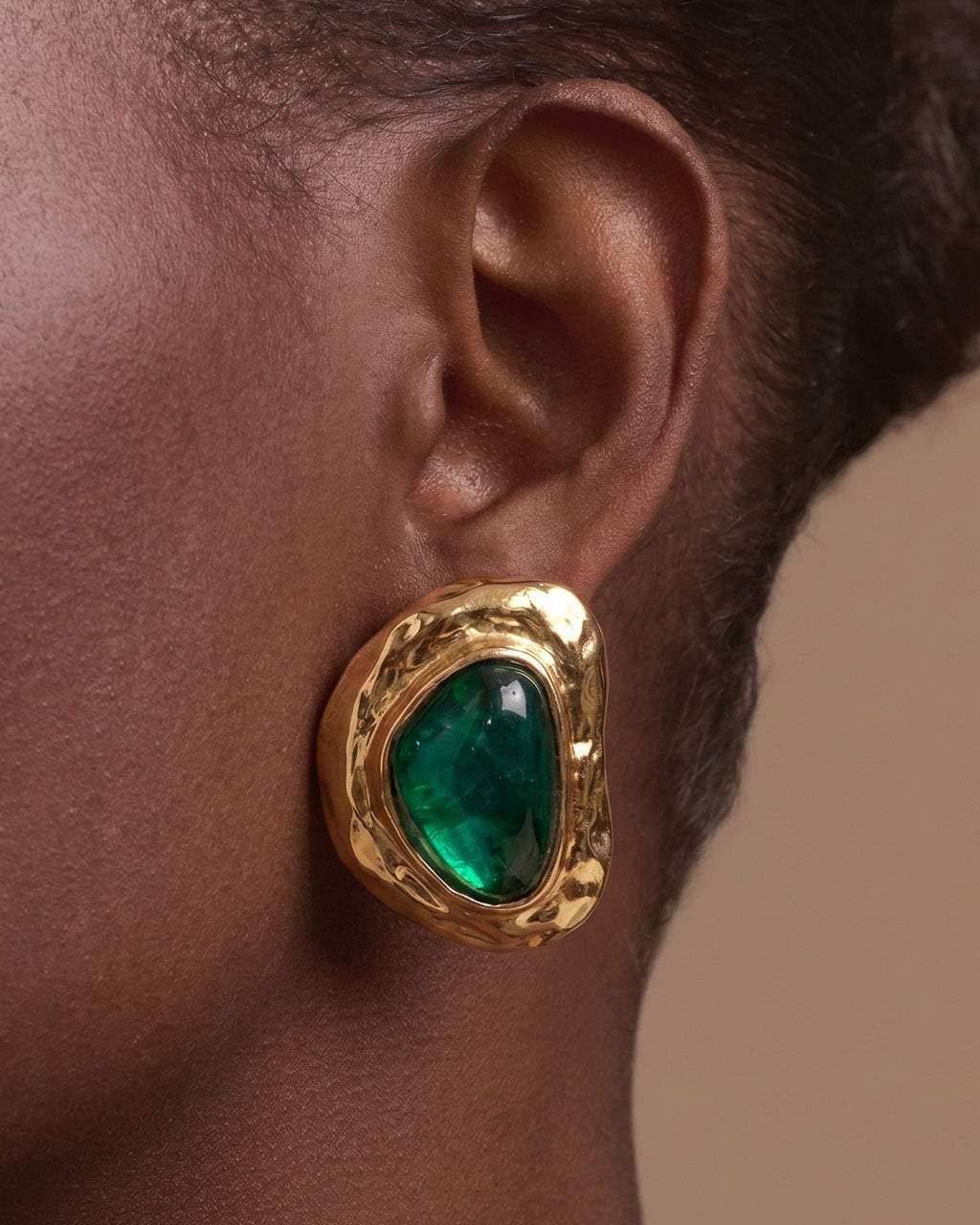 Organic Framed Enamel Stud Waterproof Gold Earrings