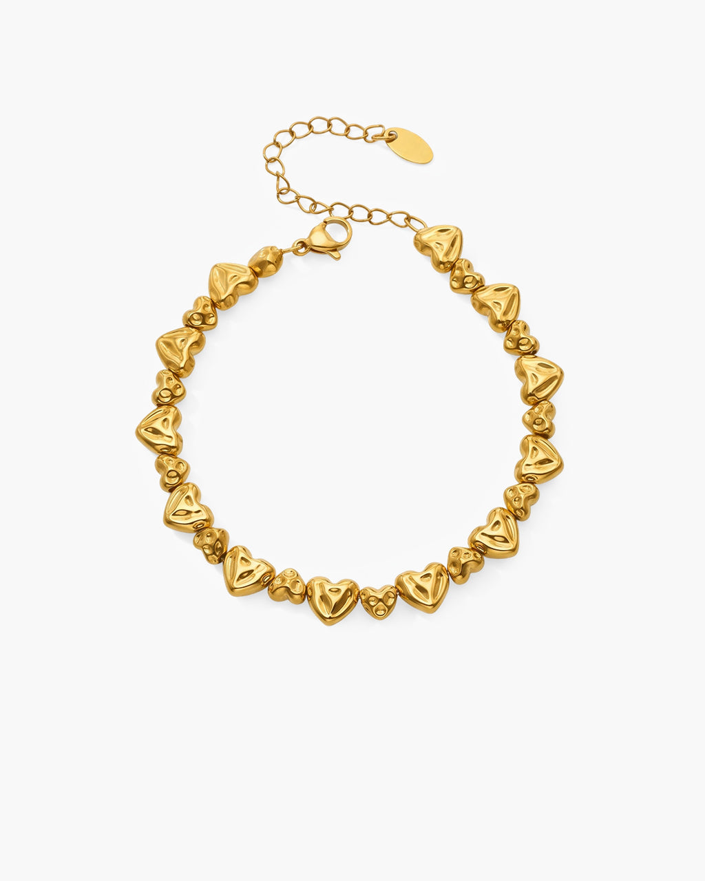 Organic Mixed Heart Link Waterproof Gold Bracelet