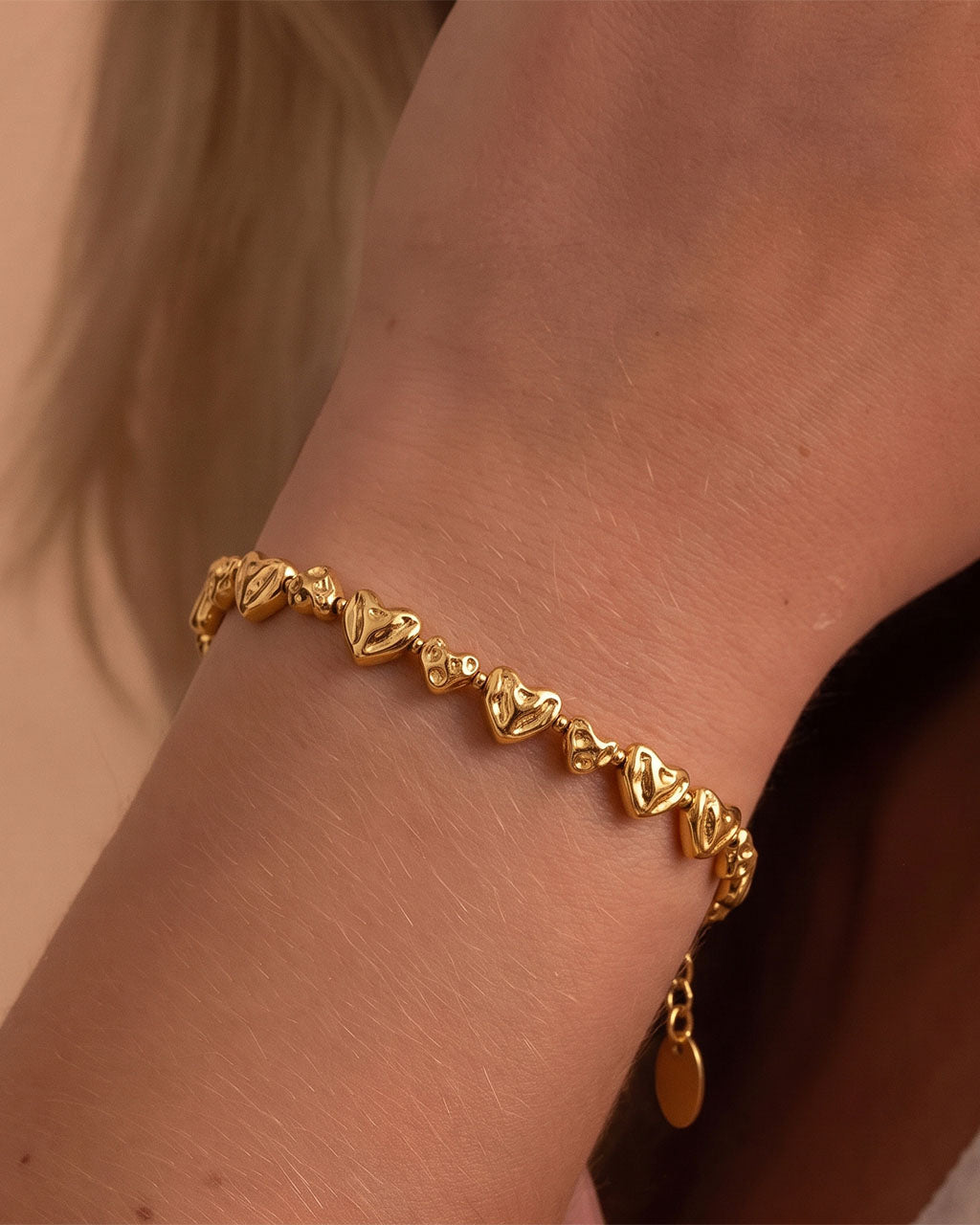 Organic Mixed Heart Link Waterproof Gold Bracelet