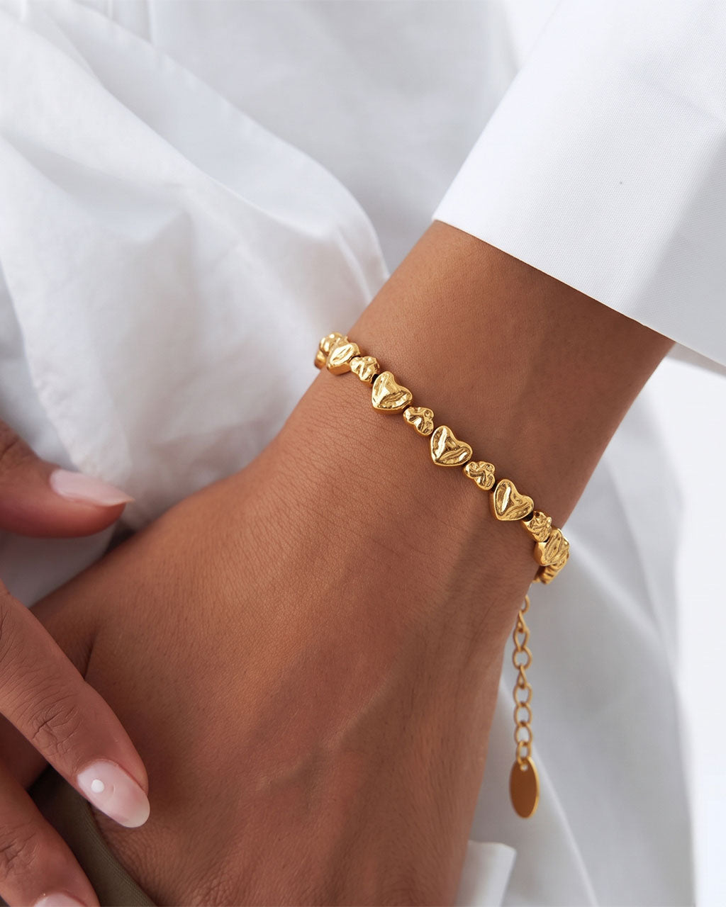 Organic Mixed Heart Link Waterproof Gold Bracelet