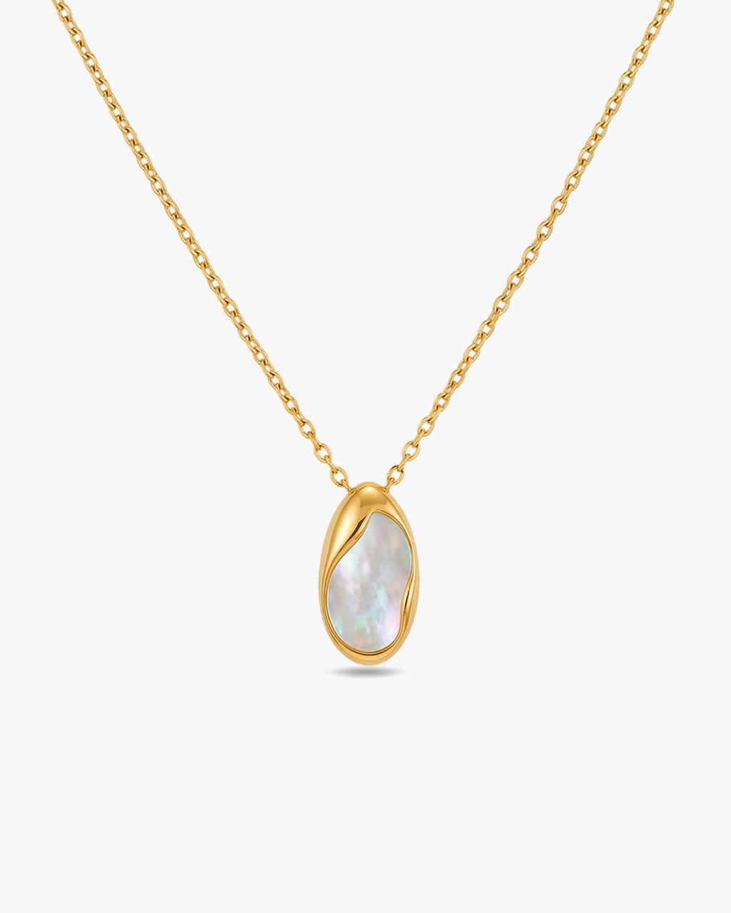 Organic Mother of Pearl Drop Waterproof Gold Necklace
