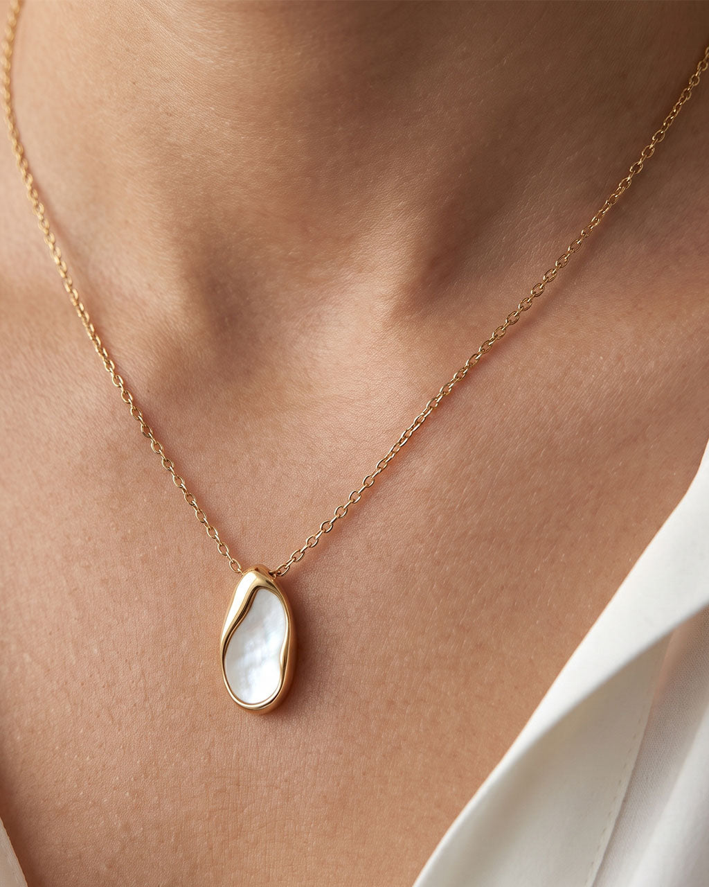 Organic Mother of Pearl Drop Waterproof Gold Necklace
