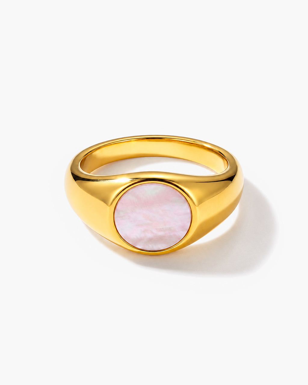 Organic Mother of Pearl Signet Waterproof Gold Ring