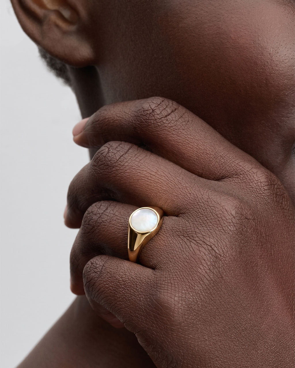 Organic Mother of Pearl Signet Waterproof Gold Ring