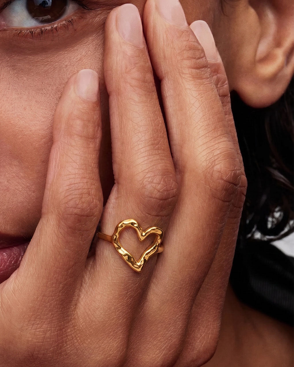 Organic Open Heart Stacking Band Waterproof Gold Ring
