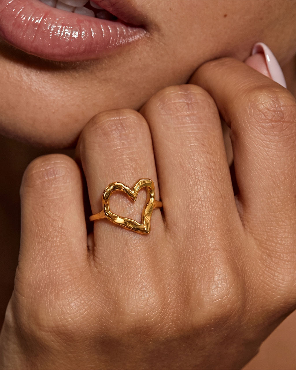 Organic Open Heart Stacking Band Waterproof Gold Ring
