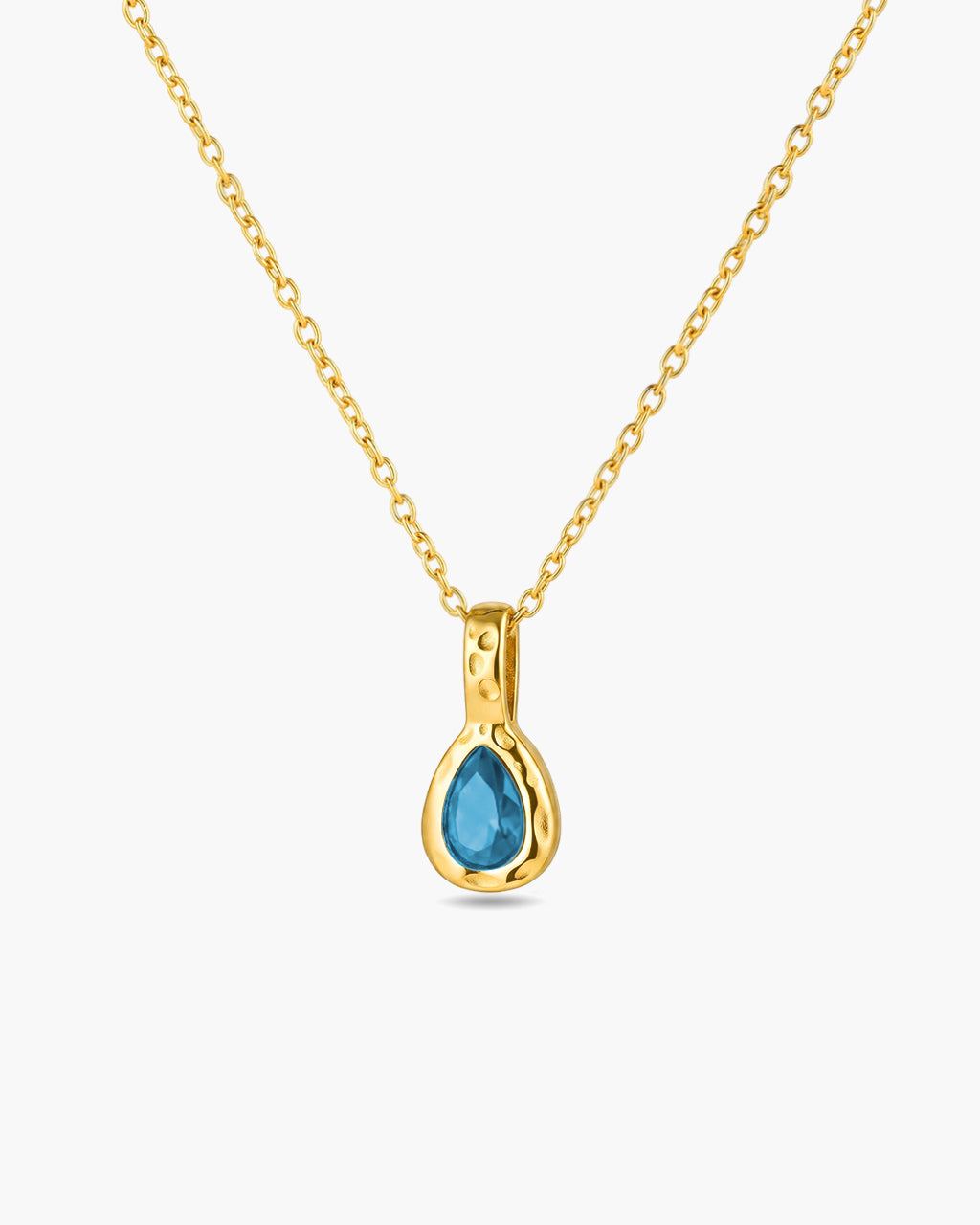 Organic Pear Cut Solitaire Waterproof Gold Necklace