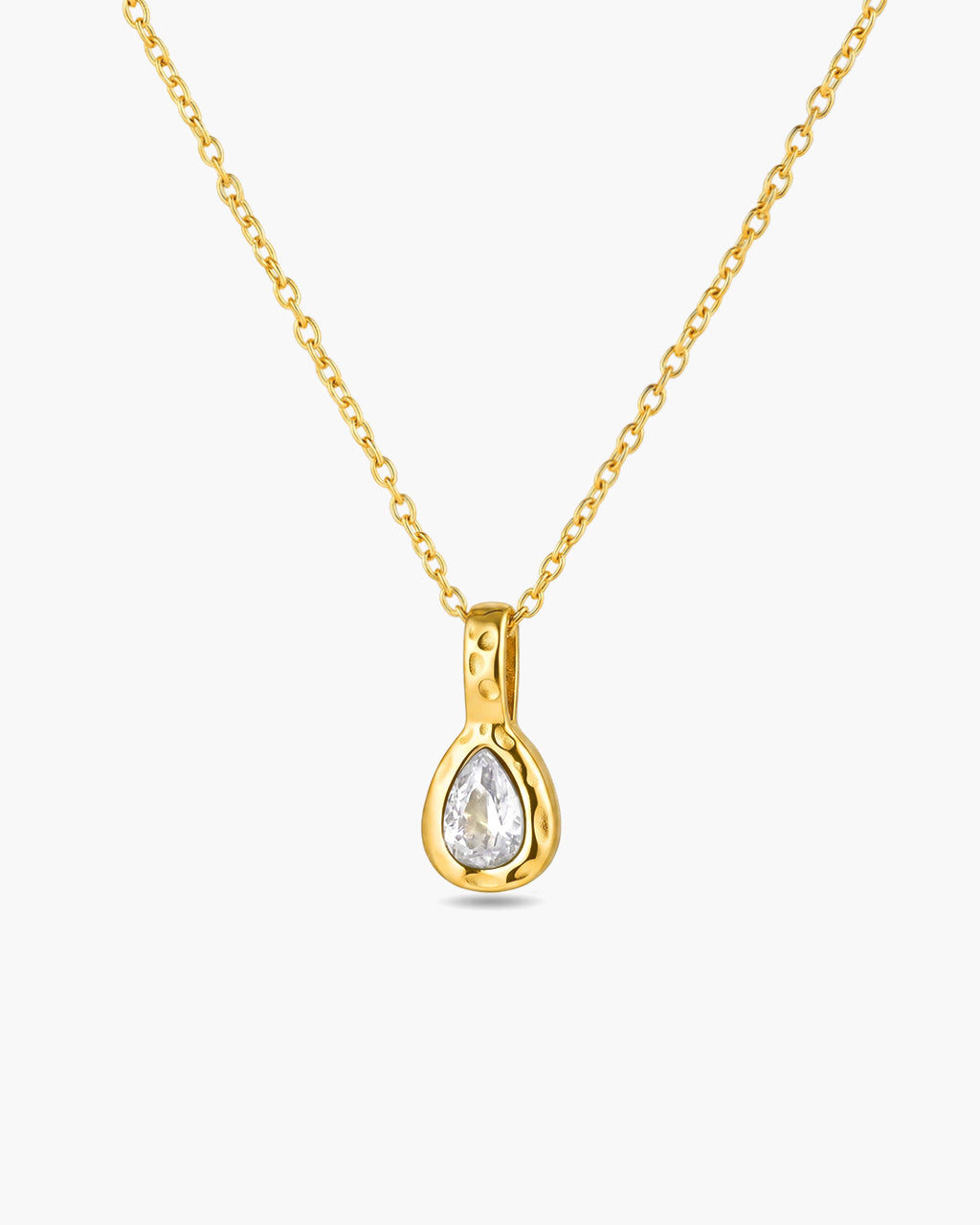 Organic Pear Cut Solitaire Waterproof Gold Necklace