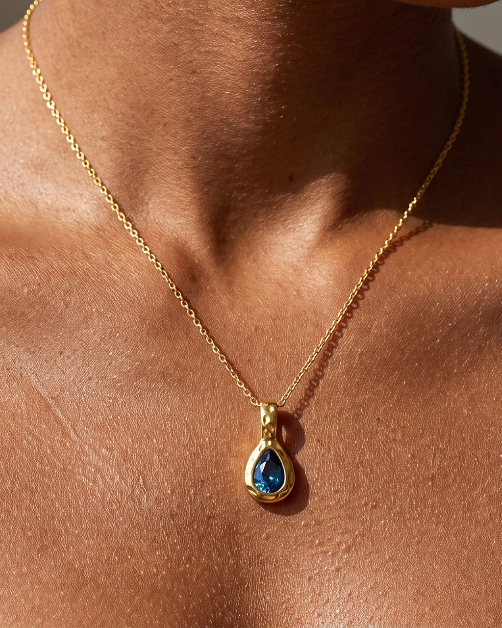 Organic Pear Cut Solitaire Waterproof Gold Necklace