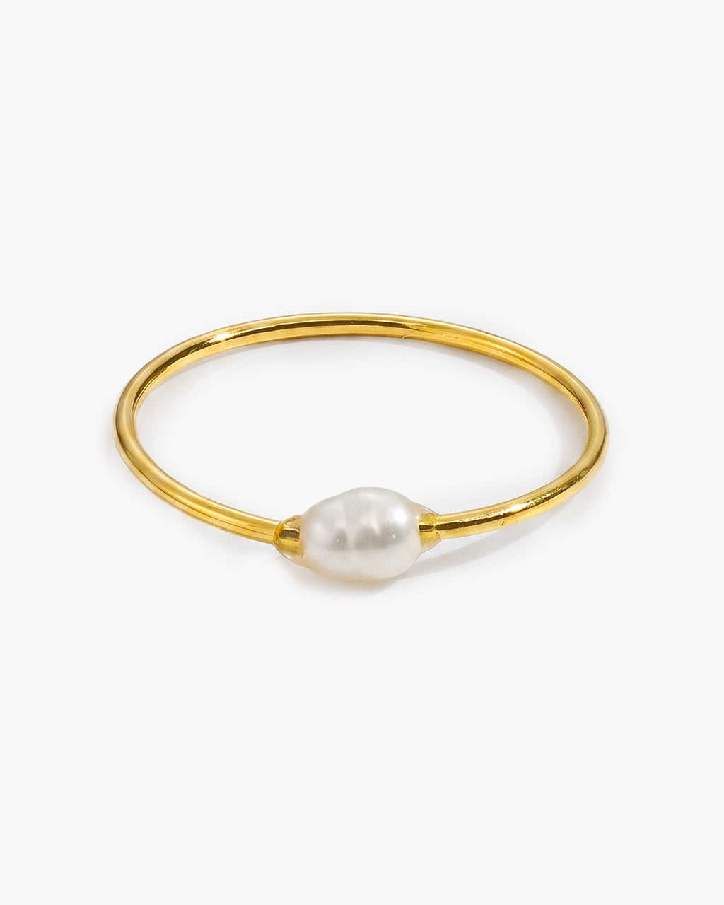 Organic Pearl Solitaire Slim Waterproof Gold Ring