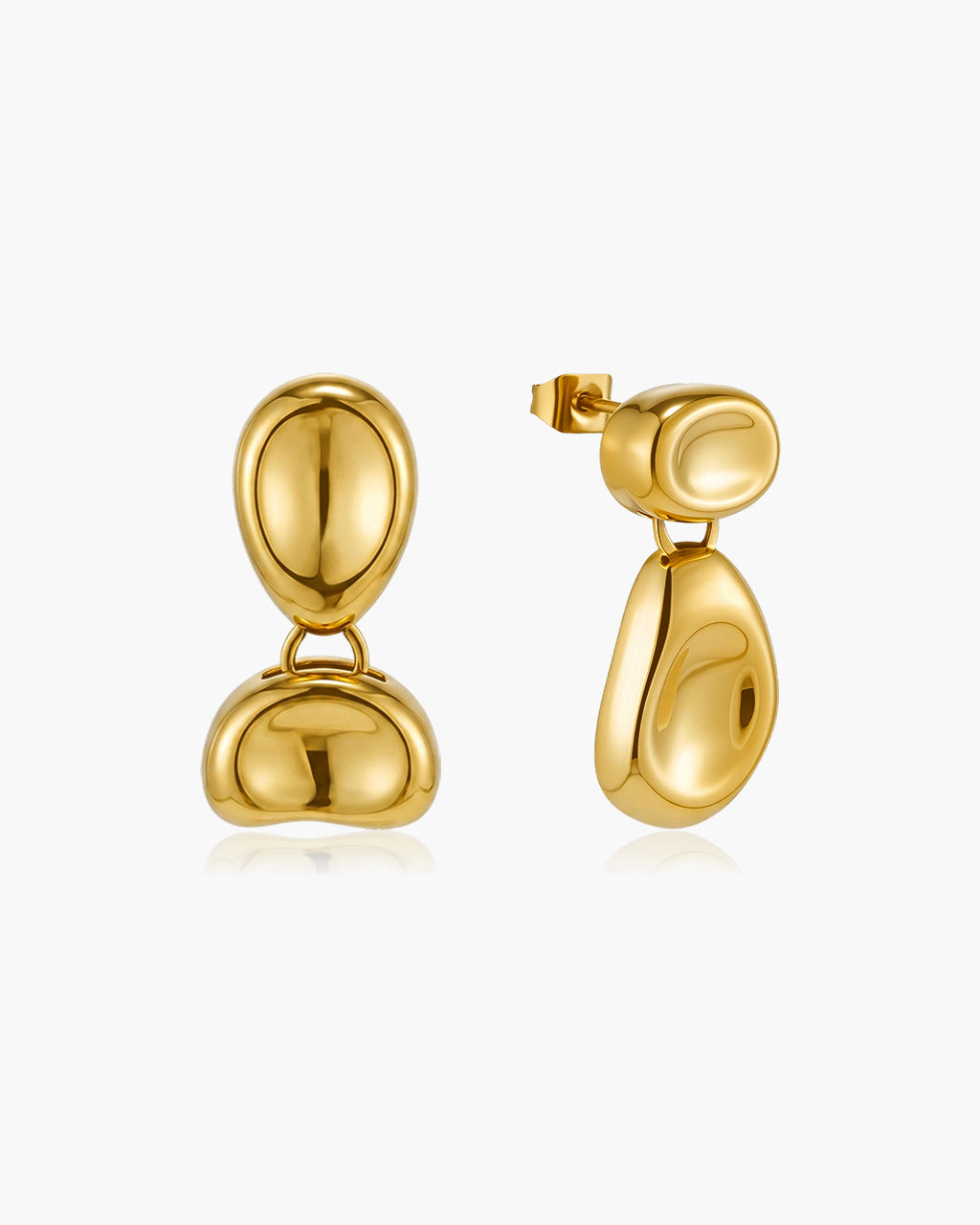 Organic Pebble Drop Stud Waterproof Gold Earrings