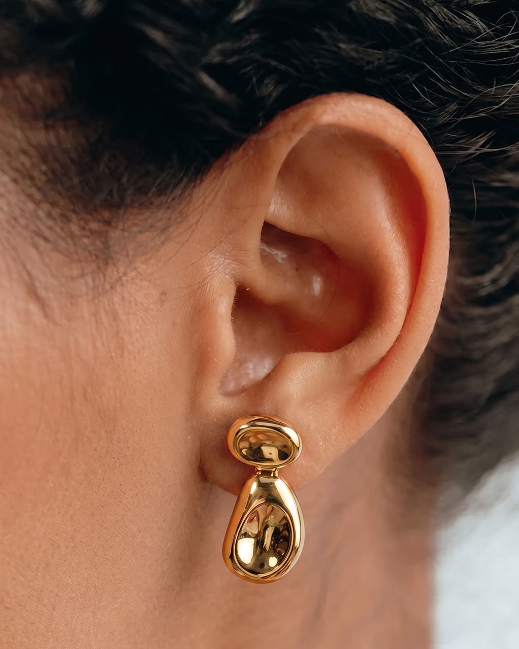 Organic Pebble Drop Stud Waterproof Gold Earrings