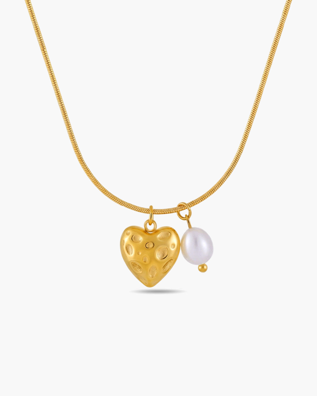 Organic Puffy Heart Pearl Waterproof Gold Necklace