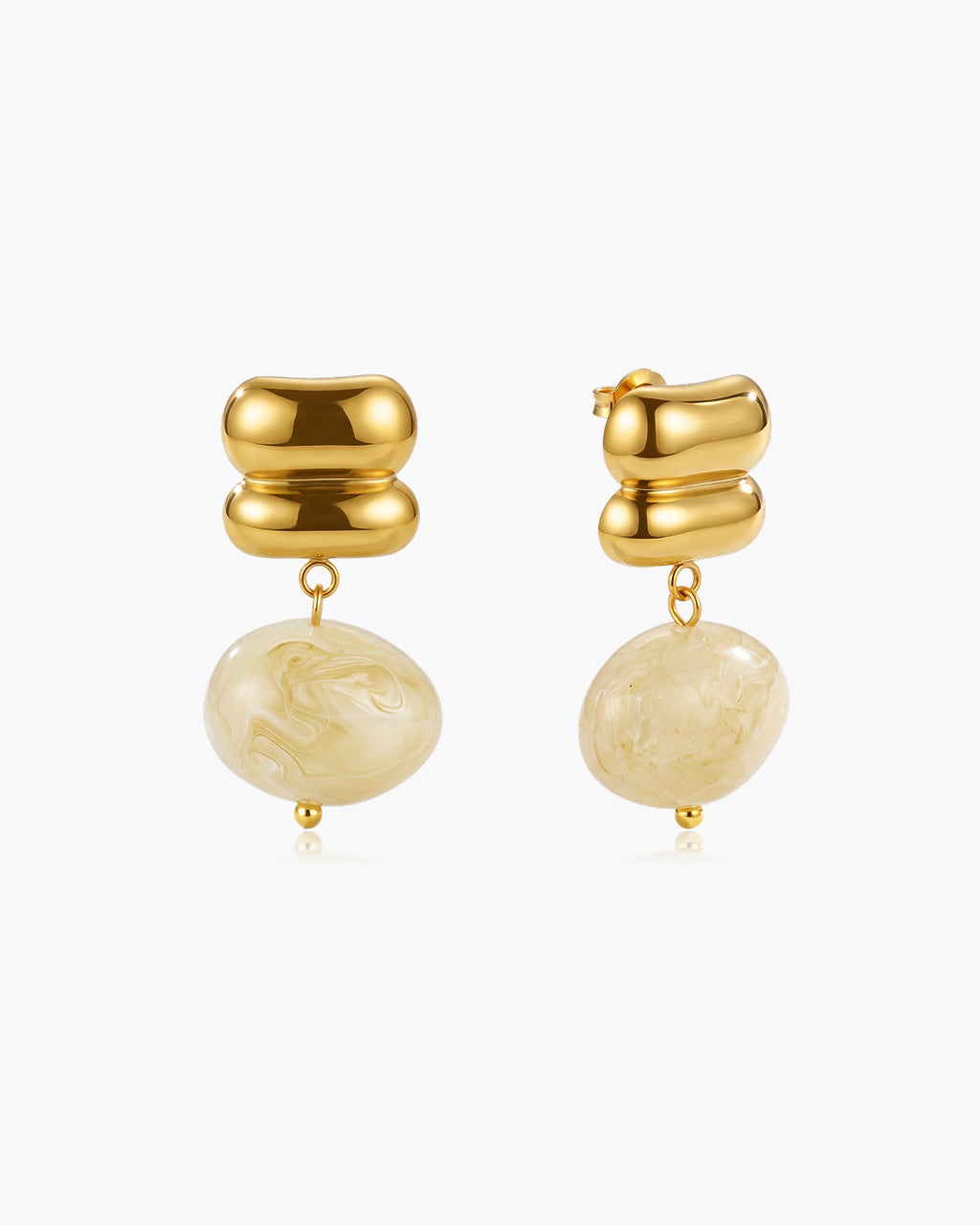 Organic Resin Pebble Drop Waterproof Gold Earrings