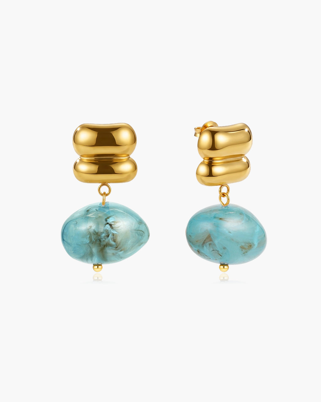 Organic Resin Pebble Drop Waterproof Gold Earrings