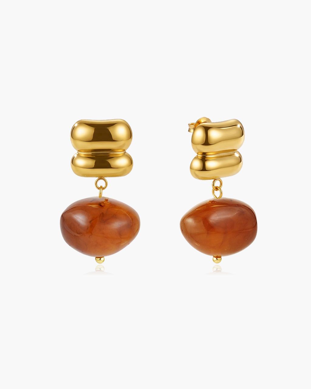 Organic Resin Pebble Drop Waterproof Gold Earrings