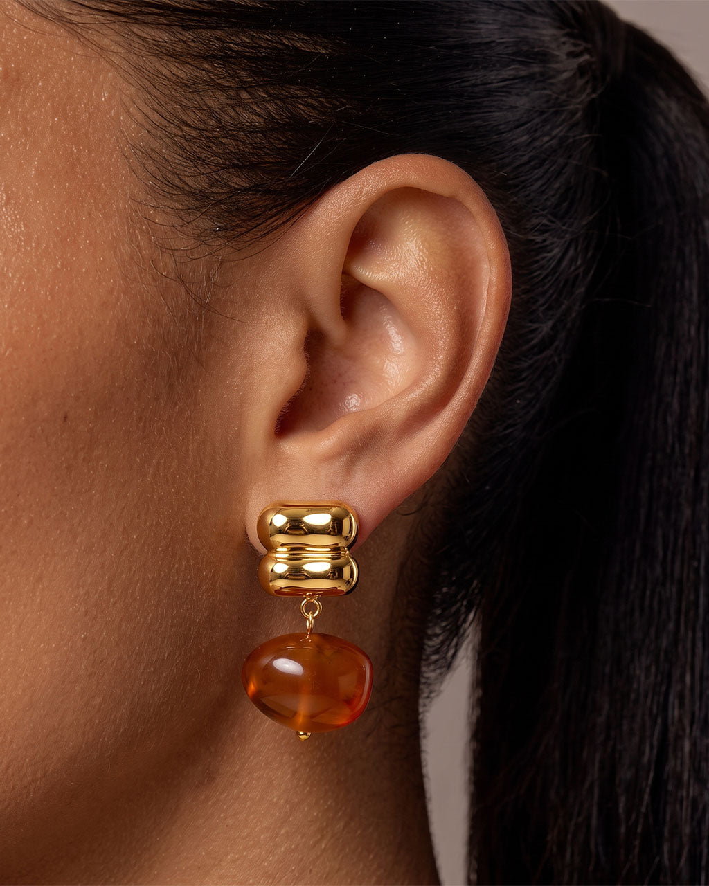 Organic Resin Pebble Drop Waterproof Gold Earrings