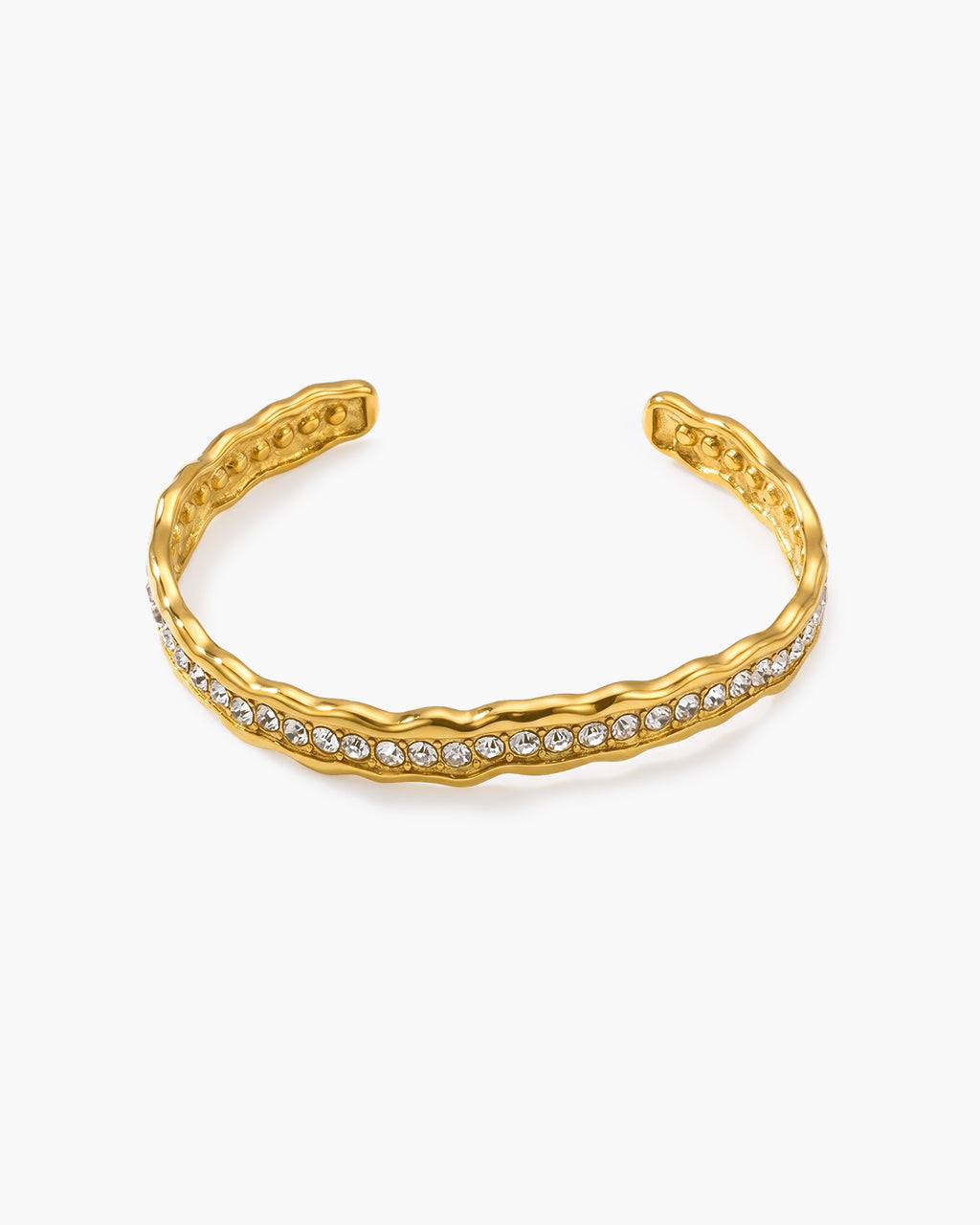 Organic Simulated Diamond Cuff Waterproof Gold Bangle