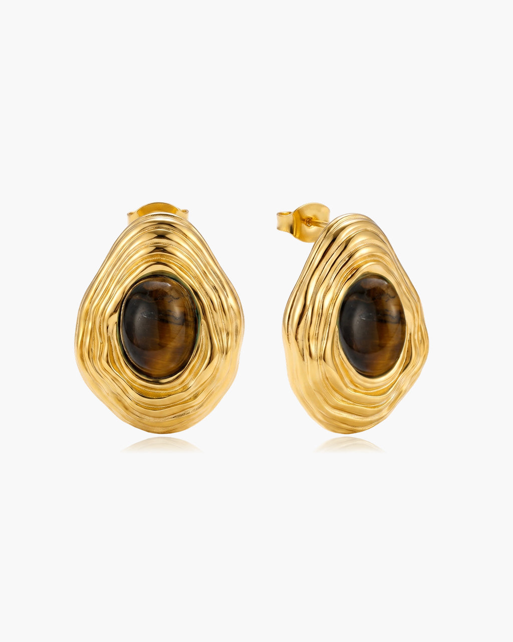Organic Stone Ripple Stud Waterproof Gold Earrings