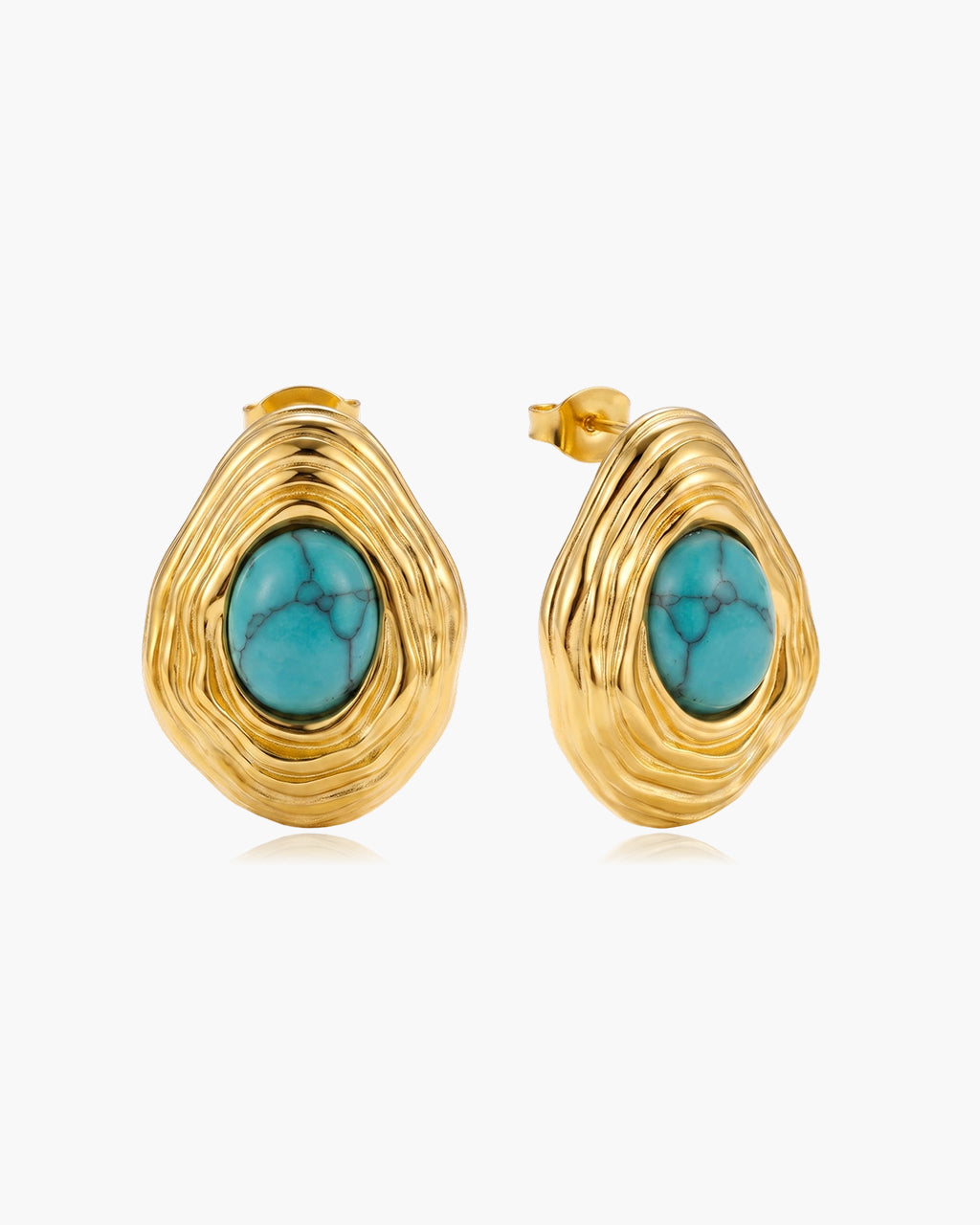 Organic Stone Ripple Stud Waterproof Gold Earrings