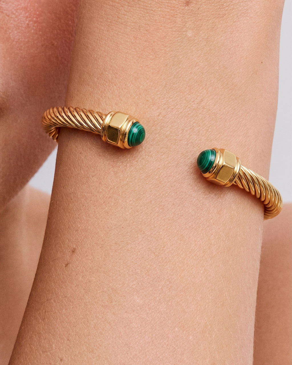 Organic Stone Twisted Cuff Waterproof Gold Bracelet