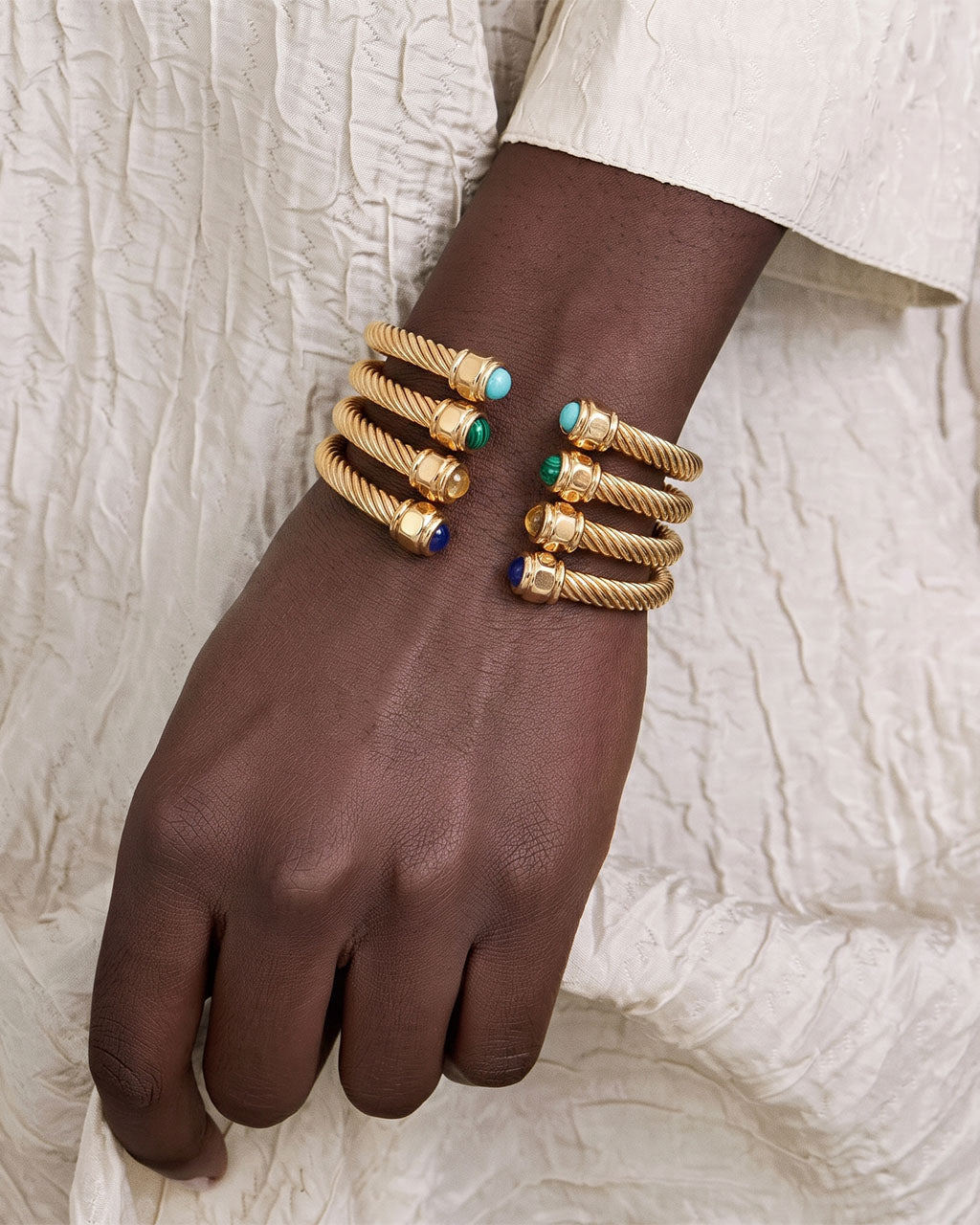 Organic Stone Twisted Cuff Waterproof Gold Bracelet