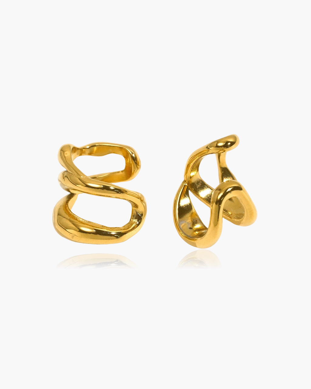 Organic Triple Line Ear Cuff Waterproof Gold Earrings