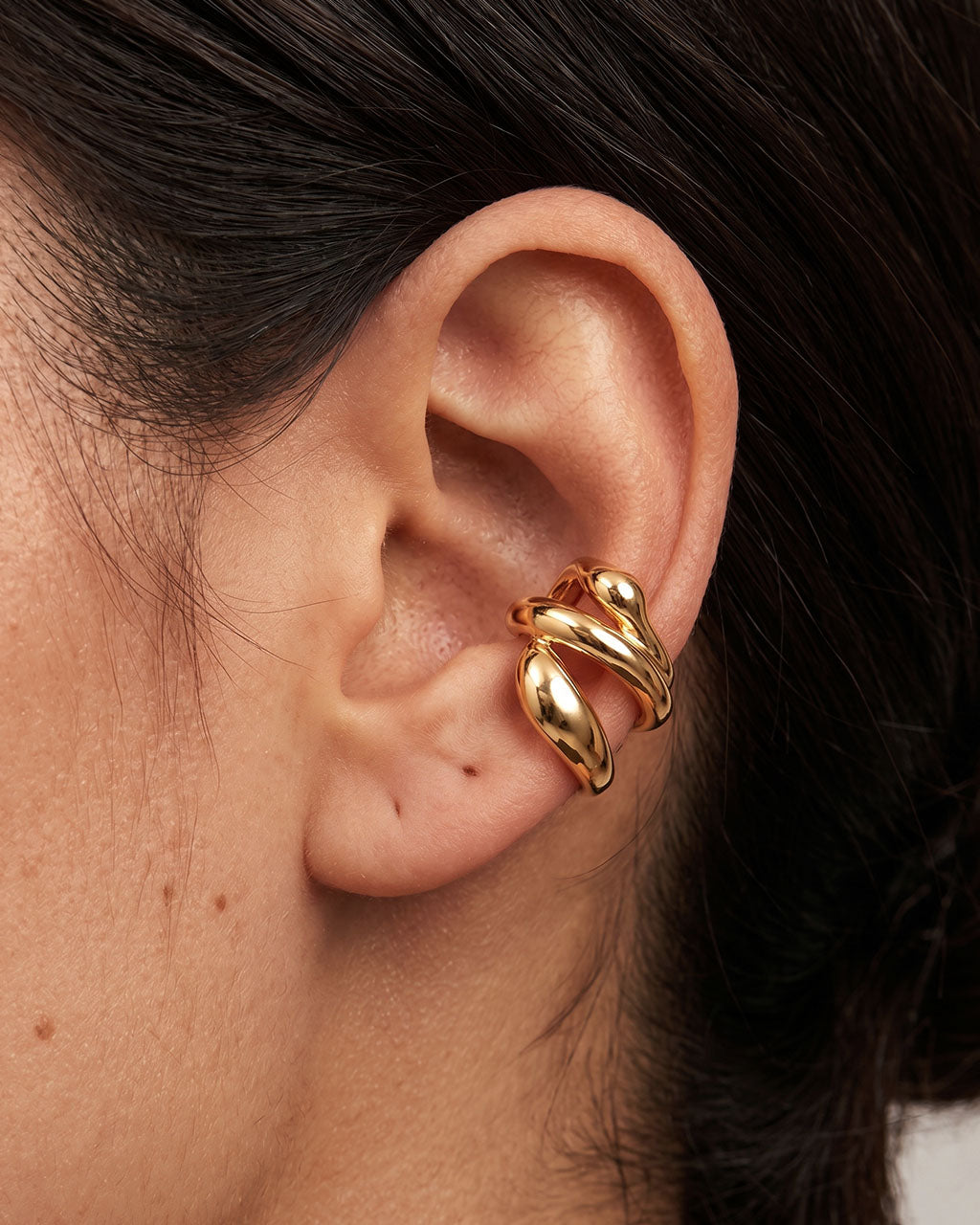 Organic Triple Line Ear Cuff Waterproof Gold Earrings