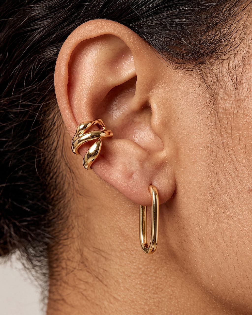 Organic Triple Line Ear Cuff Waterproof Gold Earrings